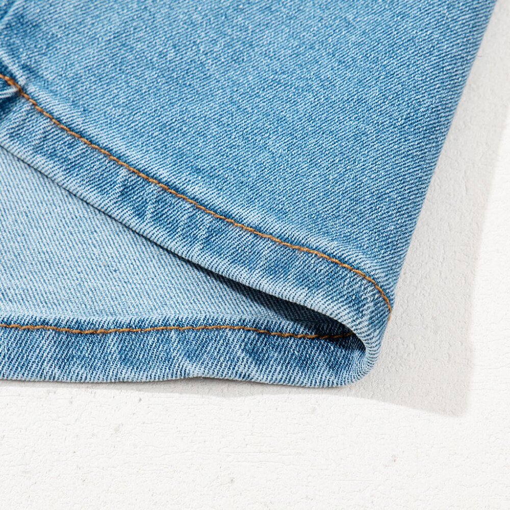 B277 Dusk Blue Acid Washed Bowknot Details High Waist Denim Skirt - Picture 7 of 12